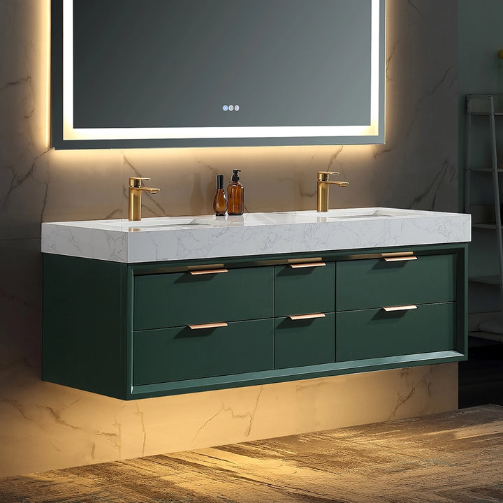 60 inch green floating bath vanity double sink main view