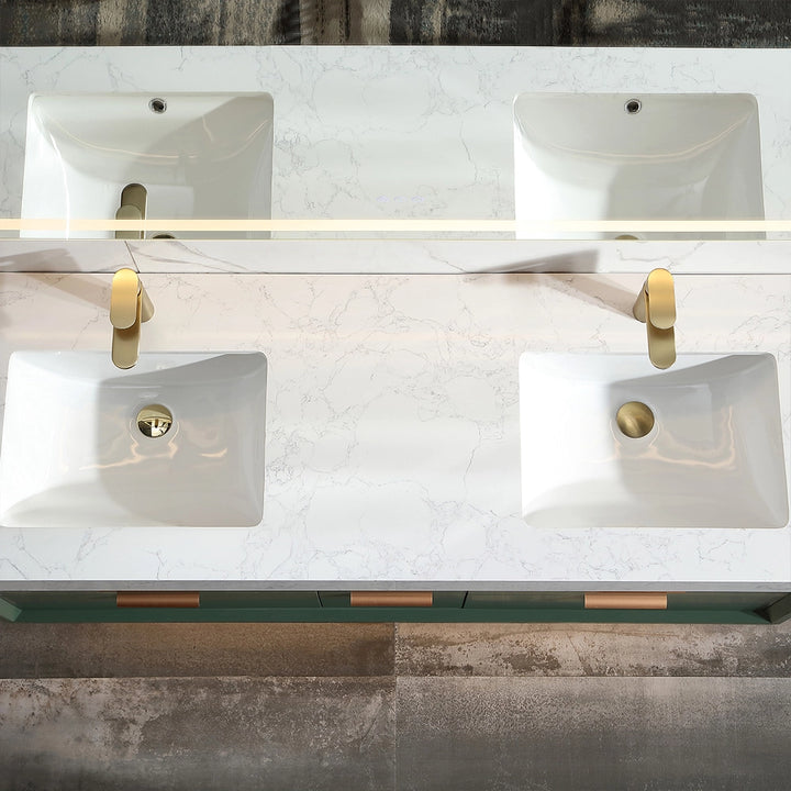 60 inch green floating bath vanity double sink top view