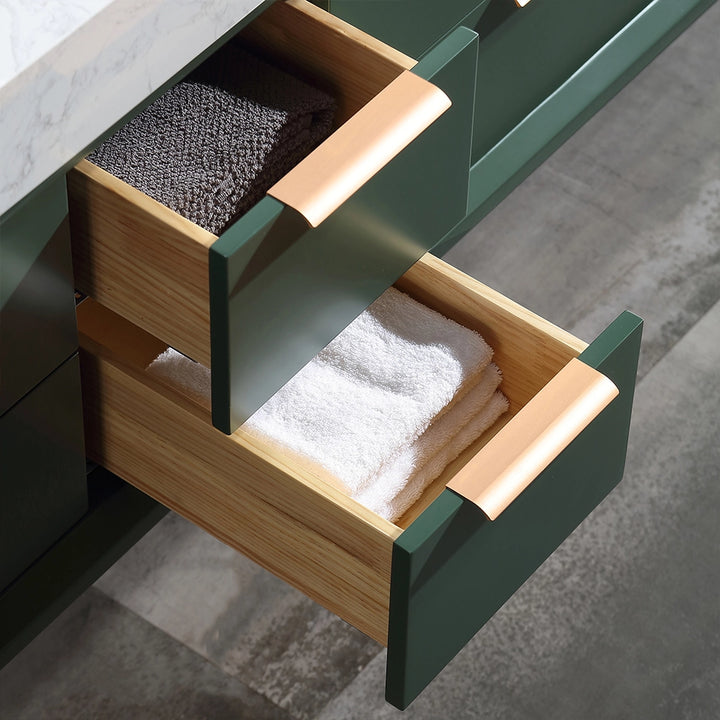 60 inch green floating bath vanity double sink towel drawer view