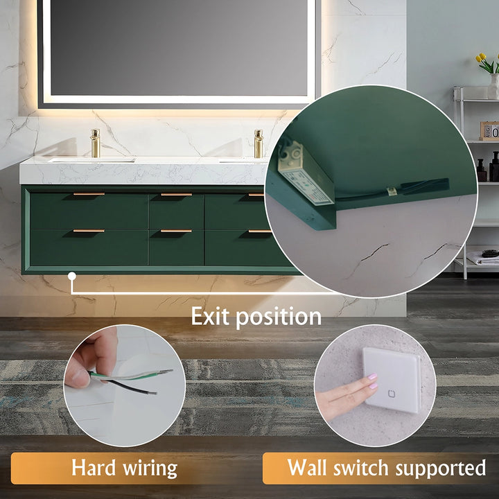 60 inch green floating bath vanity hard wiring wall switch guide