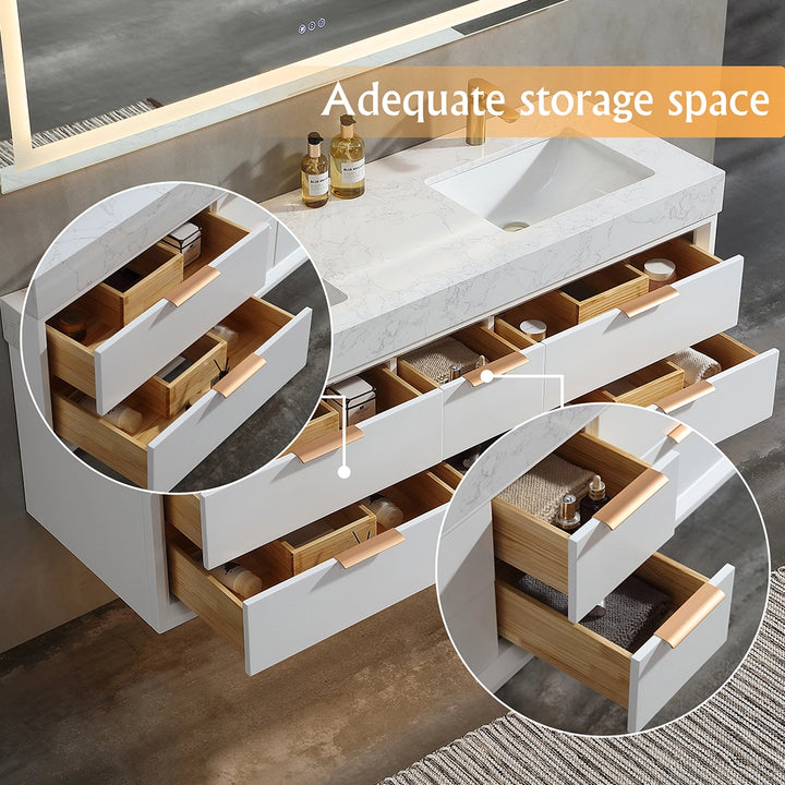 60 inch white floating bath vanity double sink with ample storage