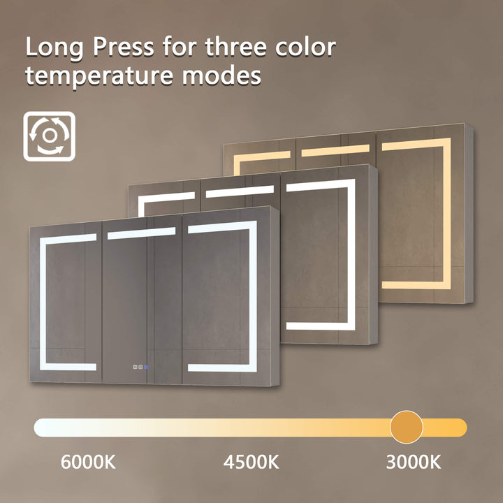 LED mirror with 3000K, 4500K, and 6000K color temperature modes