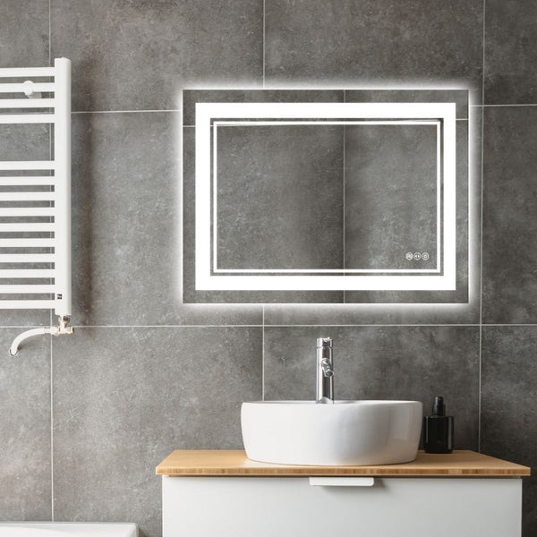 Medium Silver Frameless Wall-Mount Vanity Mirror with Anti-Fog