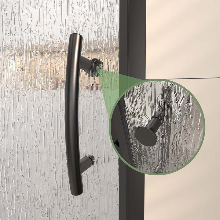 Pivot shower door handle detail with close-up view