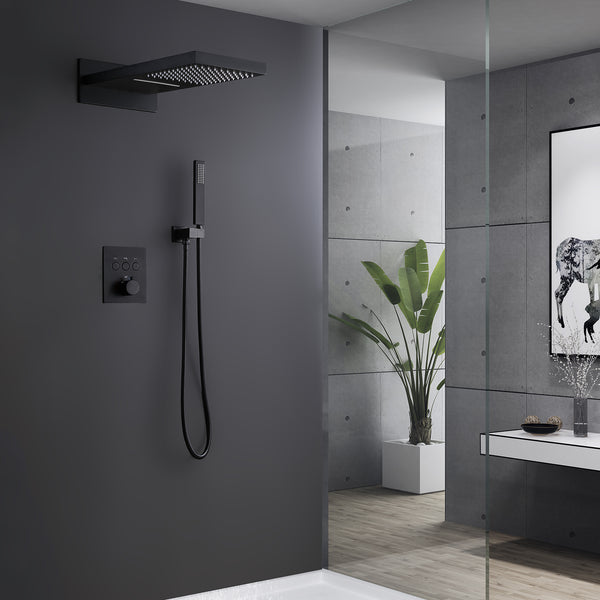 Luxury Thermostatic Shower System with Rough-in Valve & Waterfall Showerhead