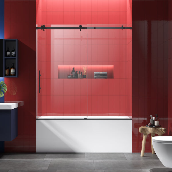 Modland 60x60 Single Sliding Frameless Clear Glass Tub Shower Door