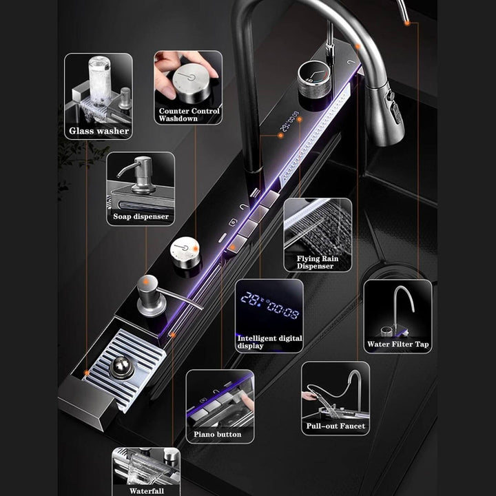 Humidity Control Under Sink Adjustable LED Sink Faucet with Touch Control & Temperature Display ...