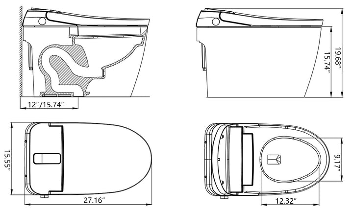 Modland Smart Toilet with Bidet, Auto Open/Close Lid - Modland
