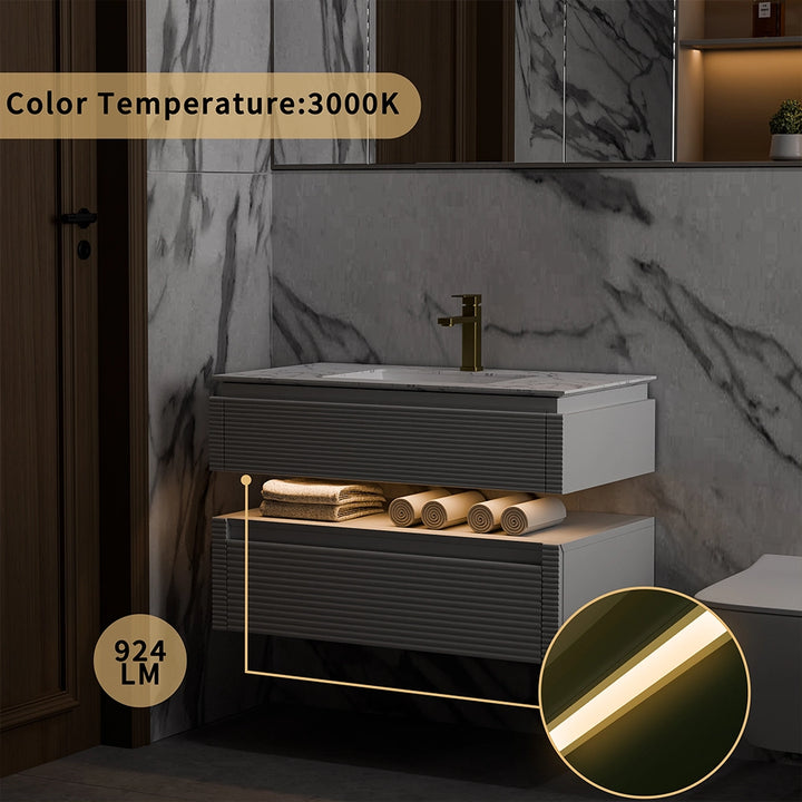 White bathroom vanity with 3000K built in ambient lighting 924LM