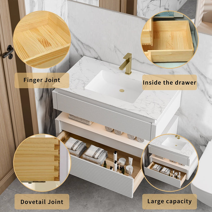 White bathroom vanity wood drawer with finger and dovetail joints