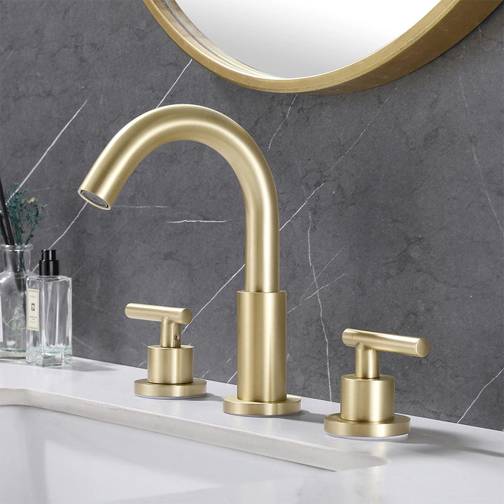 Brushed gold widespread faucet modern bathroom sink fixture