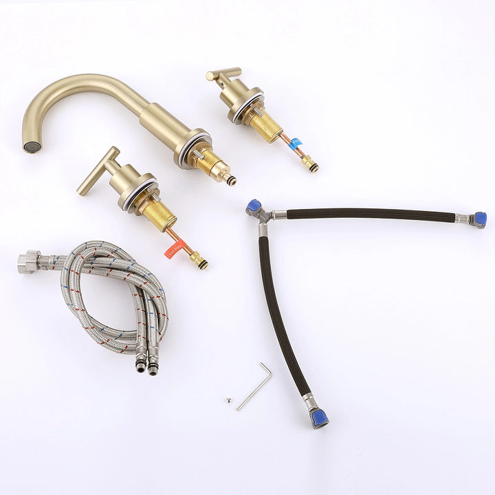 Brushed gold widespread faucet complete installation parts kit