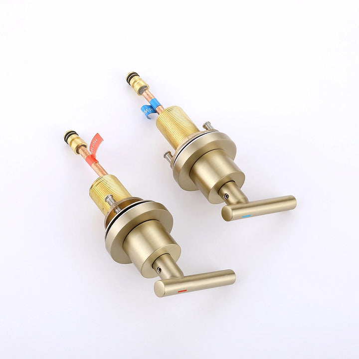 Brushed gold hot and cold handle valves for widespread faucet