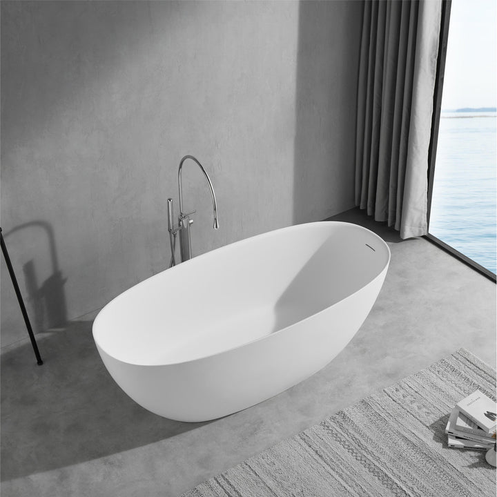 Bathroom Artificial Stone Freestanding Soaking Bathtub With Overflow Port - Modland