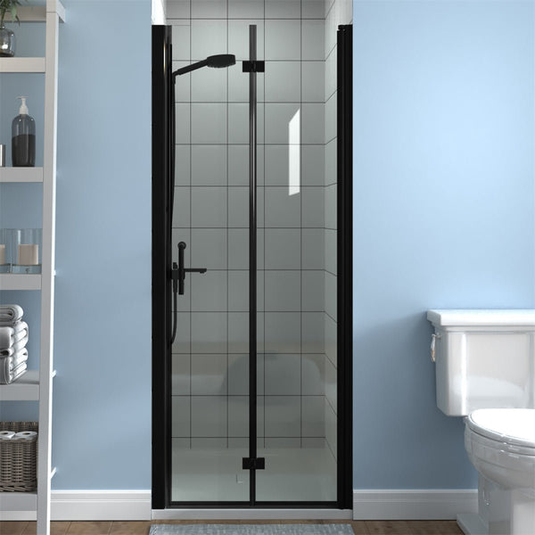 Adapt 30-31.5" W x 72" H Folding Shower Door Matte Black Semi-Frameless Hinged Shower Door with Handle