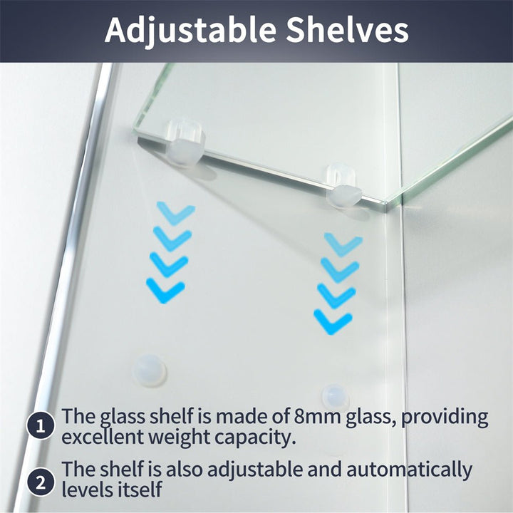 Adjustable 8mm tempered glass shelf in LED mirror cabinet