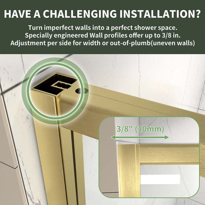 Adjustable shower door wall profile allows 3 8 inch installation