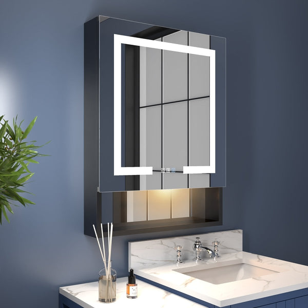 Ample 24" W x 32" H Lighted Black Medicine Cabinet Bathroom Medicine Cabinet with Double Sided Mirror And Lights,Hinge on Left