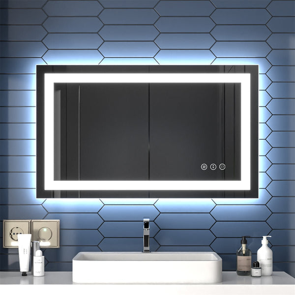 Apex 40" W x 24" H LED Bathroom Light Mirror,Anti Fog,Dimmable,Dual Lighting Mode,Tempered Glass