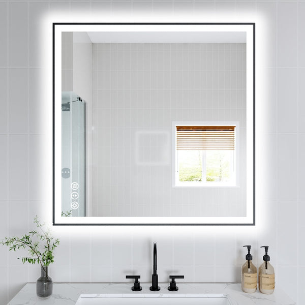 Apex-Noir 36"x36" Framed LED Lighted Bathroom Mirror