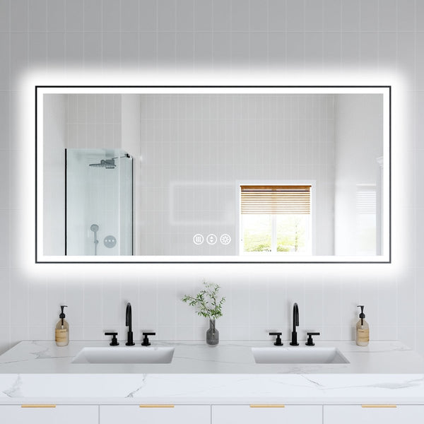 Apex-Noir 72"x36" Framed LED Lighted Bathroom Mirror