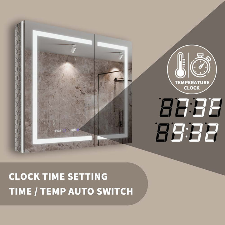 Backlight medicine cabinet clock temp