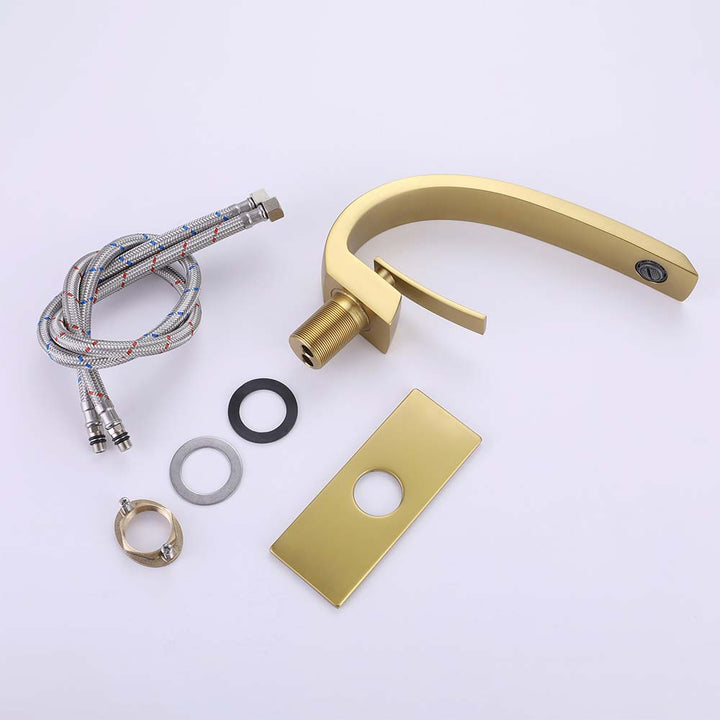 Gold bathroom faucet accessories set with hoses and installation parts