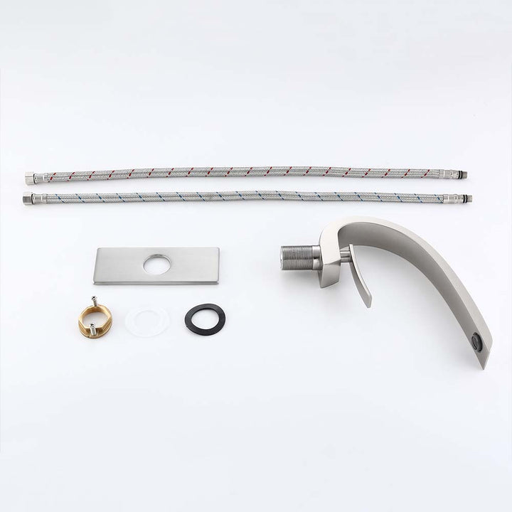 Brushed nickel bathroom faucet with installation parts set