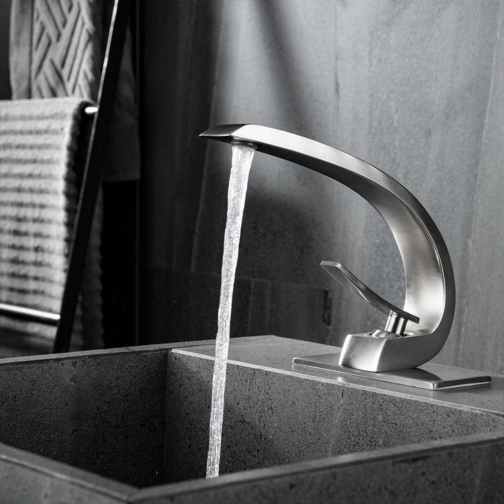 Modern bathroom faucet brushed nickel waterfall design