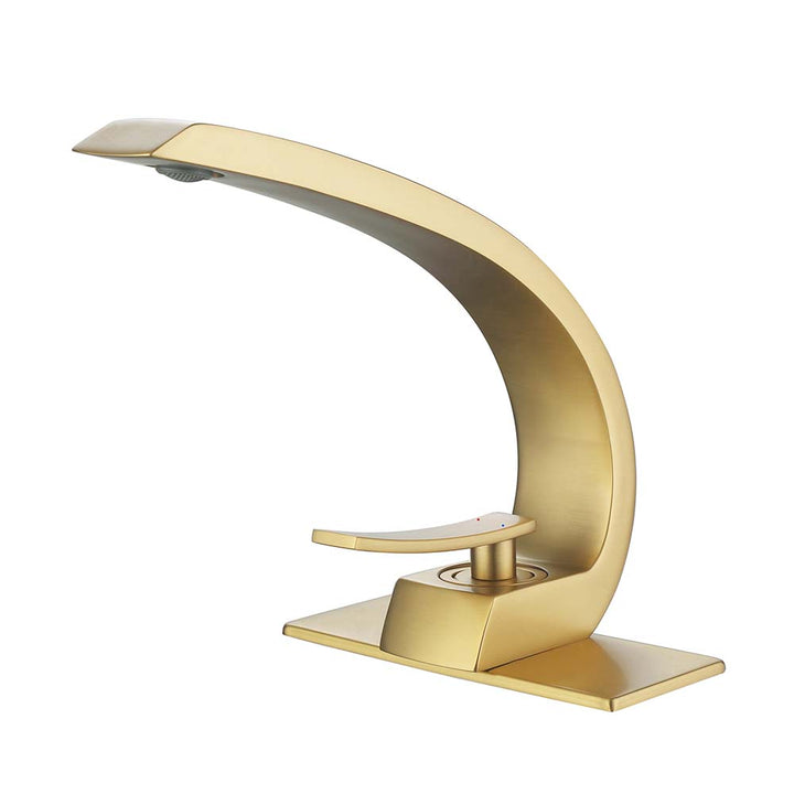 Modern gold bathroom faucet with sleek curved design