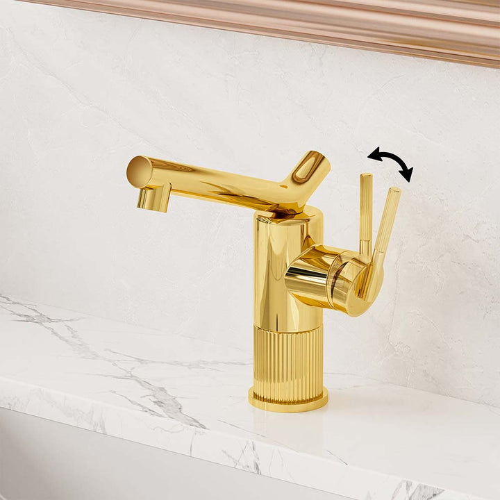 Bathroom faucet handle control for hot and cold water