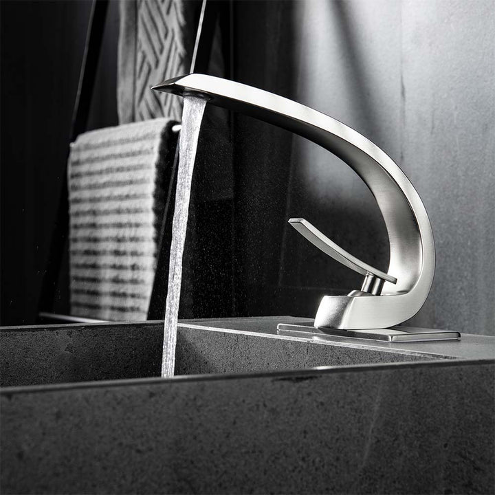 Modern bathroom faucet brushed nickel waterfall design