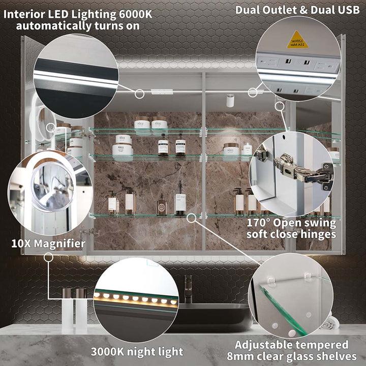 Bathroom mirror cabinet interior lighting