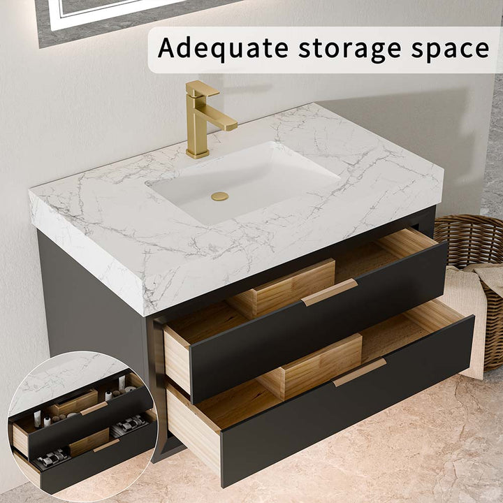 Bathroom vanity with two drawers offering ample storage space