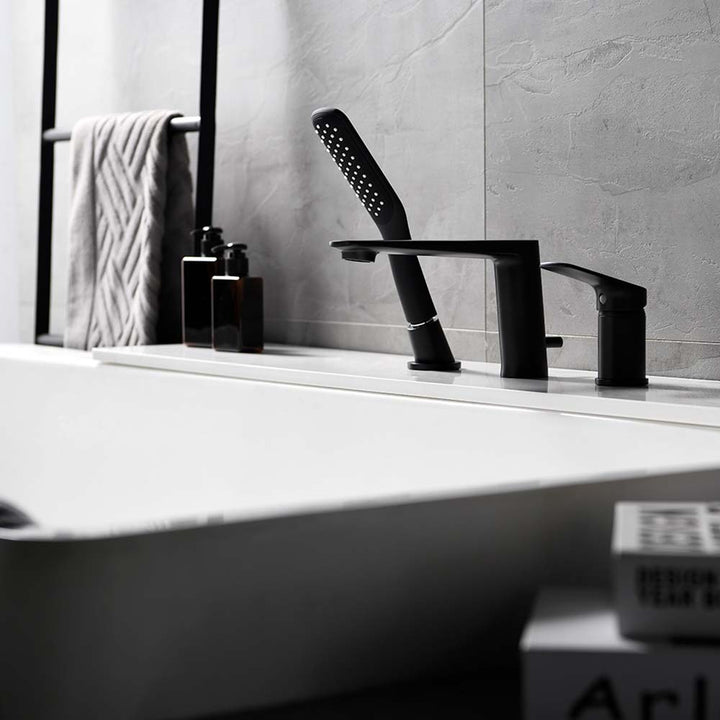 Modern black 3-hole deck-mounted bathtub faucet set