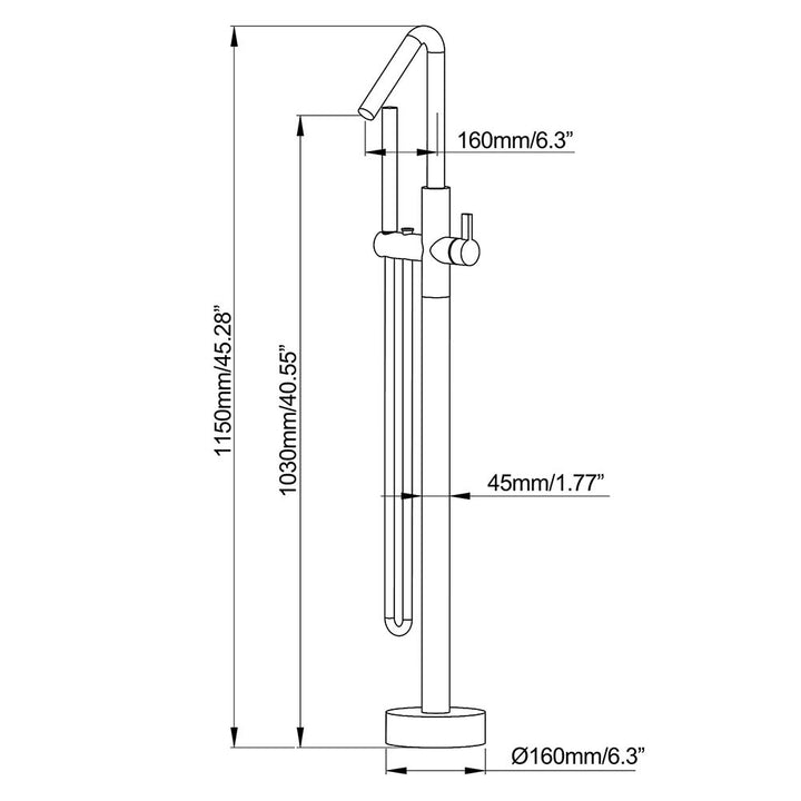 Freestanding bathtub faucet dimensions diagram