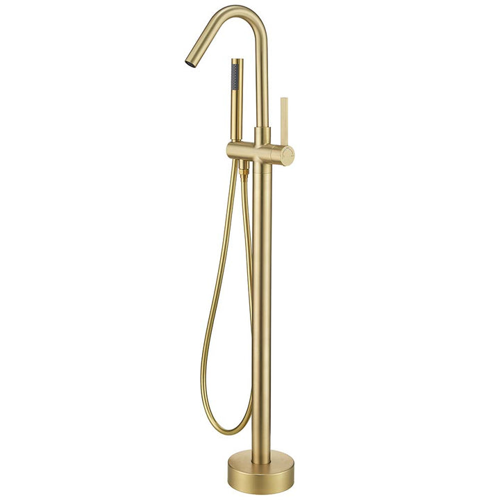 Freestanding gold modern bathtub faucet with hand shower