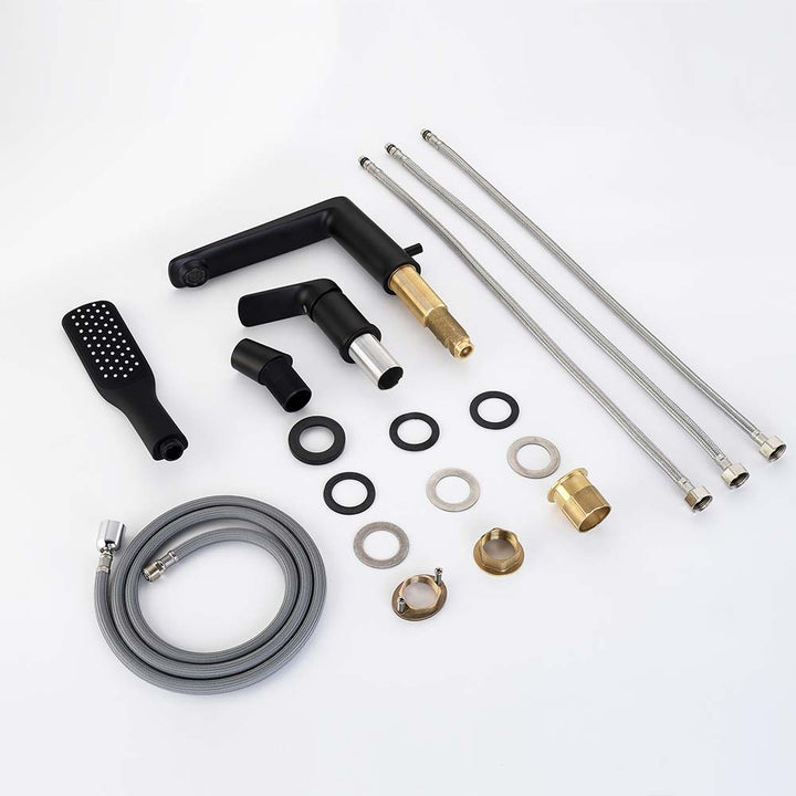 Complete black bathtub faucet parts and accessories kit