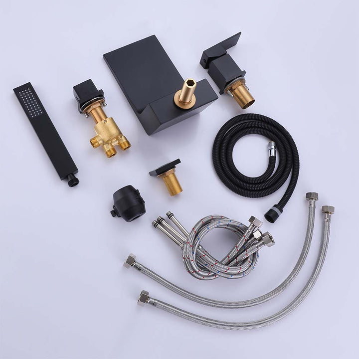 Bathtub faucet installation parts kit with hoses and hand shower