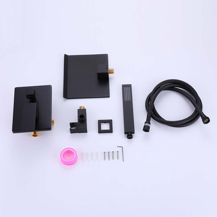 Complete matte black bathtub faucet set with installation accessories
