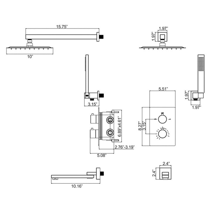 3-Function Thermostatic Wall-Mounted Shower System with Rough-In Valve ...