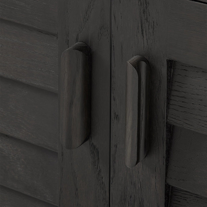 Black 36 inch bathroom freestanding vanity door handle detail