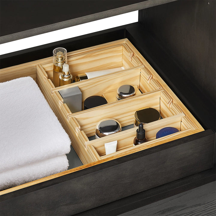 Black 36 inch bathroom freestanding vanity with drawer organizer