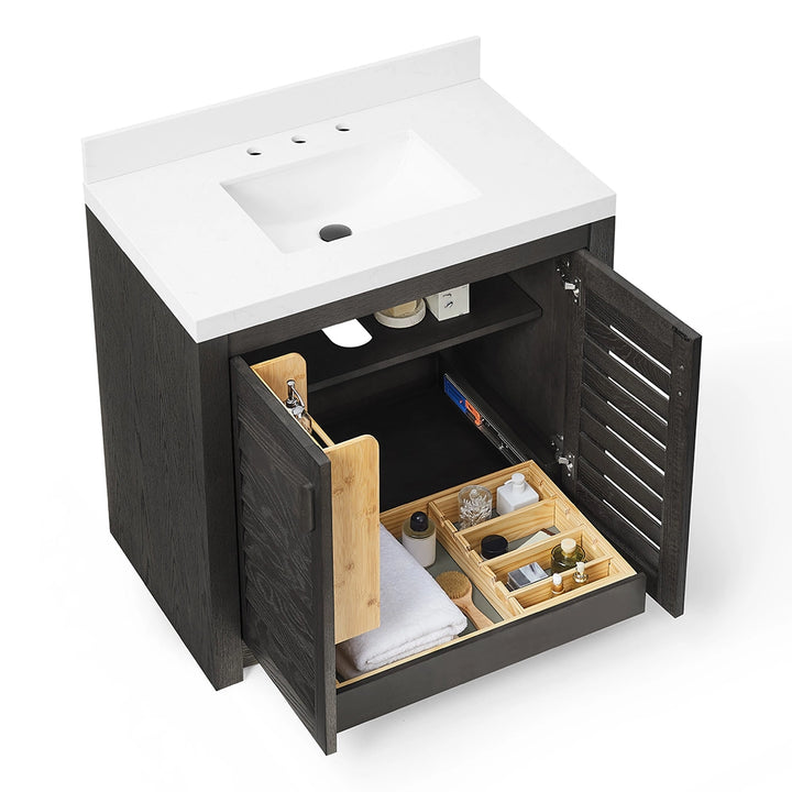 Black 36 inch bathroom freestanding vanity with open drawer storage