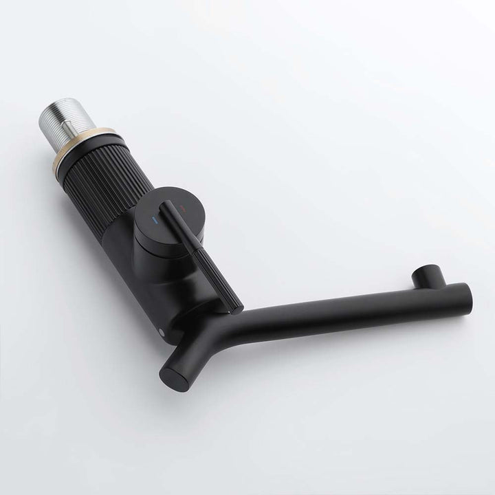 Matte black bathroom faucet full view with single handle design