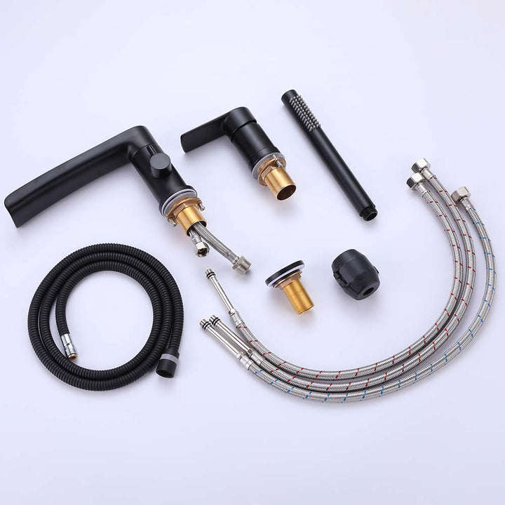 Black bathtub faucet set with installation accessories