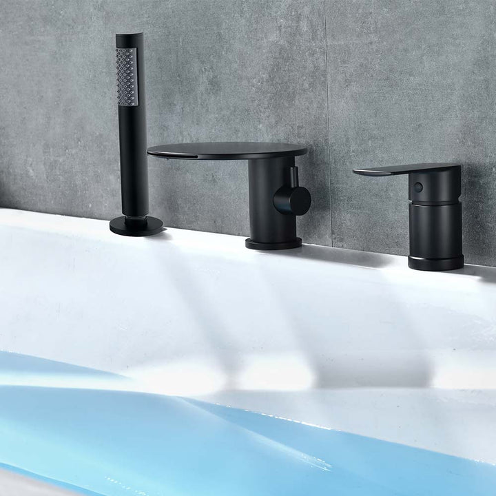 Black bathtub faucet with hand shower