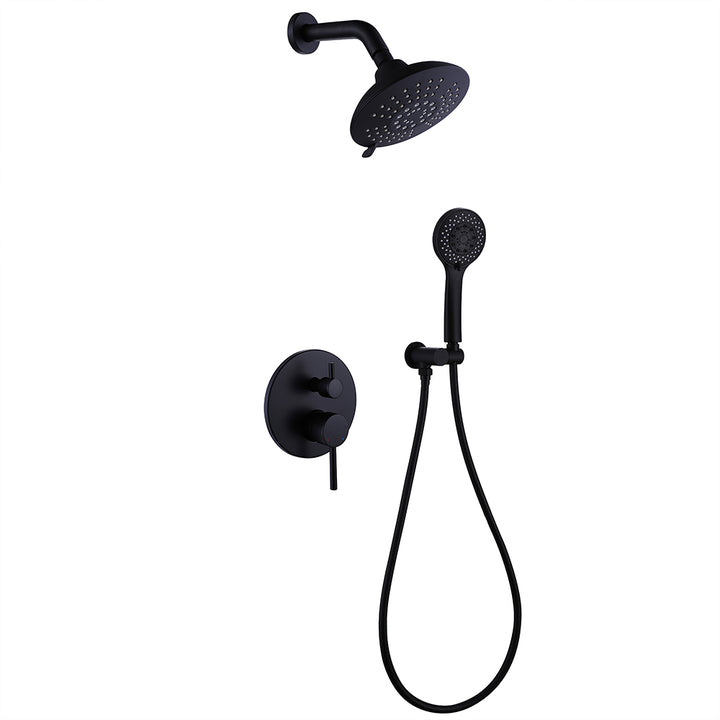 Matte black dual shower system with handheld spray and control valve
