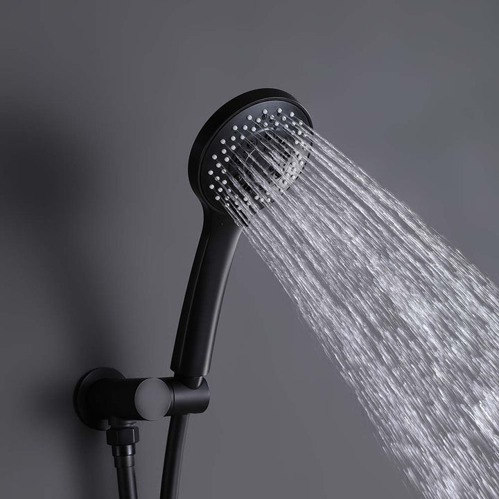 Black handheld shower head with wide full-coverage water spray