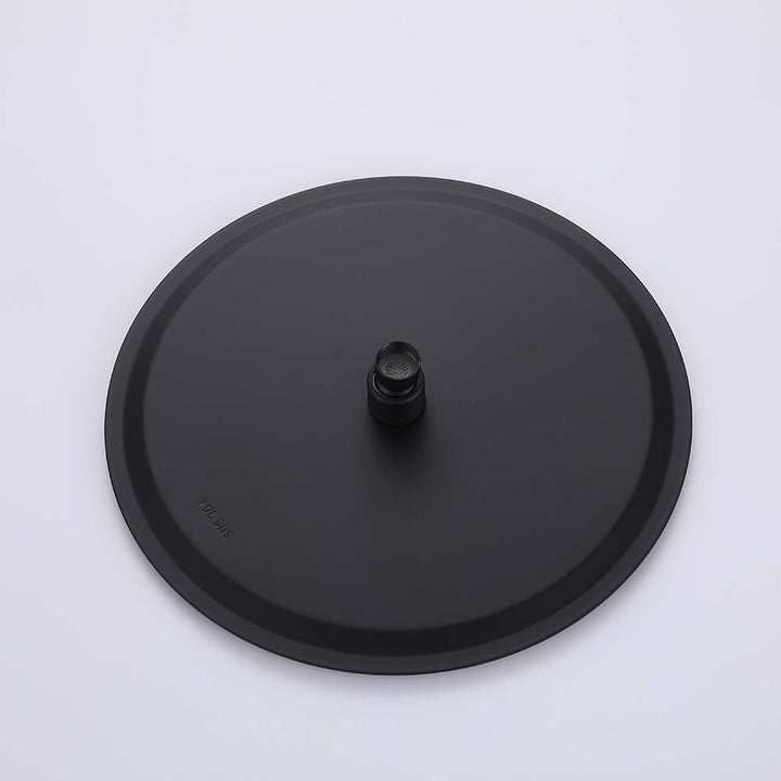 Back view of black outdoor shower head, modern design